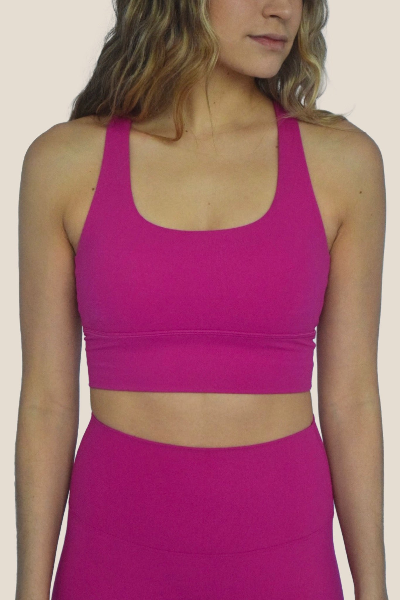 Fuchsia pink crossed back sports top – Euphoria Activewear